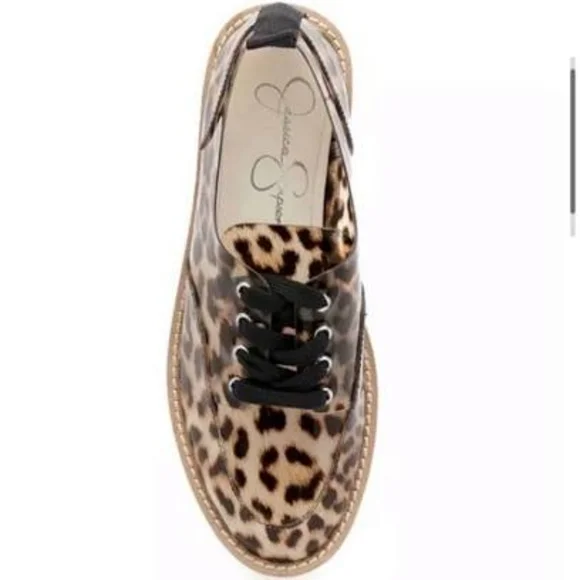 Jessica Simpson Giera Oxford Flat Natural Animal Platform Lace Up Size 7 - Picture 4 of 4